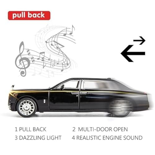 Image of Rolls Royce Phantom Model Car 1:32 Scale Exclusive Alloy Metal Pull Back Die-cast Car Toy with Openable Doors & Light Music Boys Toys for Kids (Phantom 1:32) (Black)