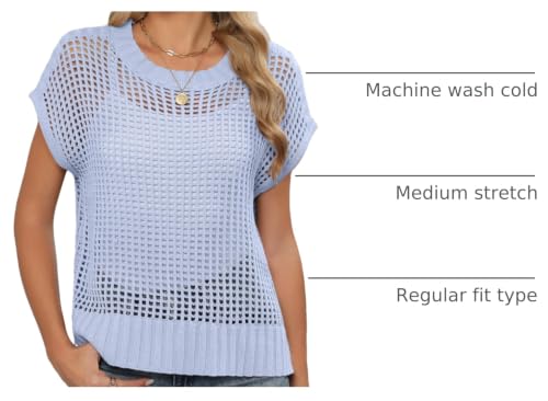 Image of ANRABESS Short Sleeve Sweater for Women Summer Crochet Knit Tops
