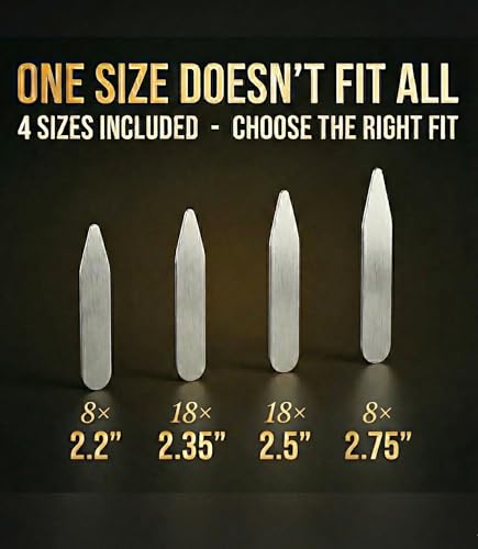 Quality Stays 52 Metal Collar Stays, Stainless Steel Dress Shirt Collar Inserts, 4 Sizes with Storage Case