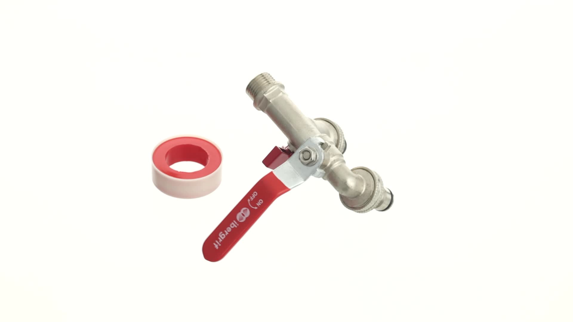 Ibergrif M22203 Double Garden Tap Brass with Connector, Outdoor Water Tap G1/2” Inlet Dual G3/4” Outlets, 2 Way Ball Valve Outside Faucet, Anti-Freeze -10℃, Heat Resistant 120℃In G1/2" + out 2 × G3/4"