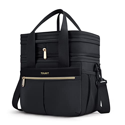 TOURIT Insulated Lunch Box Bag, Double Deck Leakproof Cooler Tote for Work Office Picnic, Expandable Lunch Container, Black by TOURIT - Used condition - US$13.42