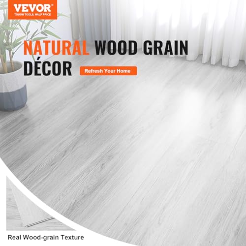 VEVOR Interlocking Vinyl Floor Tiles 48 x 7.3 inch, 10 Tiles 5.5mm Thick Snap Together, Light Gray Wood Grain DIY Flooring for Kitchen, Dining Room, Bedrooms & Bathrooms, Easy for Home Decor by VEVOR - Image 2