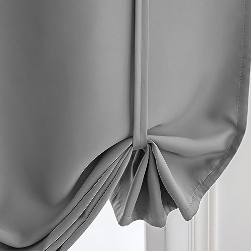 Homeyho Thermal Insulated Short Curtains Room Darkening Window Shades Roman Curtains For Kitchen Windows Dark Tie Up Curtains For The Window Balloon Shades For Kitchen Windows, 31 X 47 Inch, Gray #TOP2