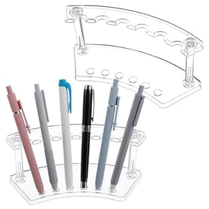 2 PCS Pen Display Stand Acrylic Pen Stand Plastic Pens Holder Clear Rack Beaded Slots Display Eyebrow Makeup Brush Rack Organizer for School Office Home Store (Clear)