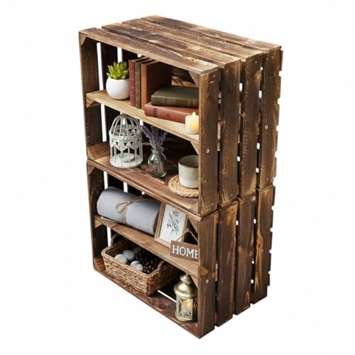 Antiguas cajas de fruta flameadas/cajas de madera en muchas variaciones. Ideal para la construcción de muebles o para el almacenamiento. Acabado muy sólido y estable (juego de 2 unidades de suelo