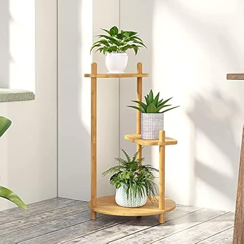 Sumabitar Blumenständer, Pflanzenständer Bambus mit 3 Ebenen Cover