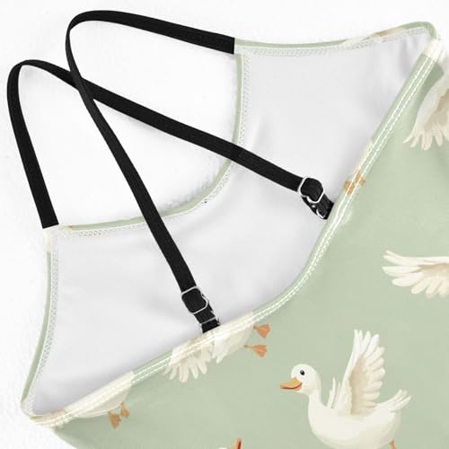 senya Girls Swimsuits One-Piece Swimwear Tie Bathing Suit Beach Summer Round Neck 5-6T Duck Light Green Background Pattern4