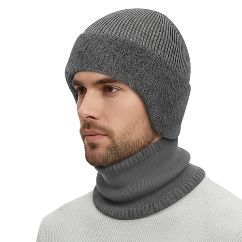 Gorro y bufanda de invierno para frío extremo con orejeras de felpa tejida unisex