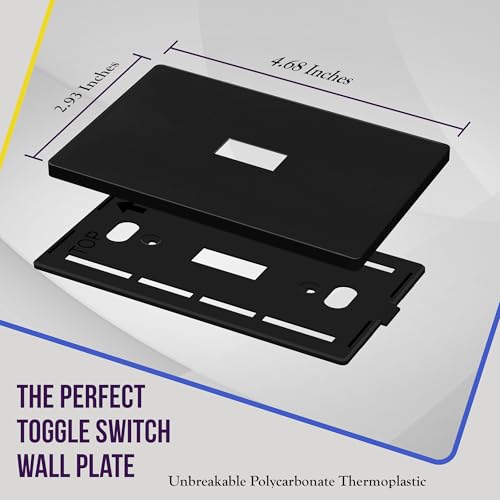 Image of ENERLITES Screwless Toggle Switch Wall Plate, Child Safe Light Switch Cover, Standard Size 1-Gang 4.68 inch x 2.93 inch, Unbreakable Polycarbonate Thermoplastic, UL Listed, SI8811-BK5P, Glossy, Black, 5 Pack