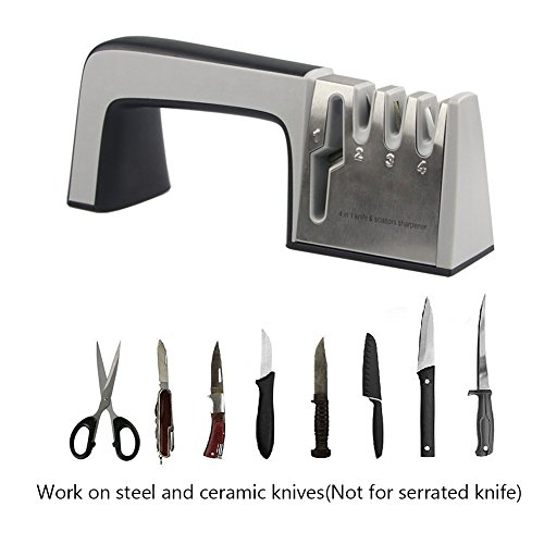 Afilador de Cuchillos de Cocina y Tijeras, Sistema Portátil de 4 Niveles de Afilado de Cuchillos, Fácil de Usar para Cuchillos Domésticos de Todos los Tamaños, Base Antideslizante con un (negro)