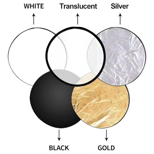 Image of SMILEDRIVE 5-in-1 Photography Reflector 110cm (43 inch) | Collapsible Multi-Disc Light Reflector, Translucent Diffuser, Silver, Gold, White, Black, Carrying Bag Included