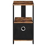 HOOBRO Bedside Table with Pull-Out Collapsible Storage Box, Retro Small Nightstand for Small Space,...