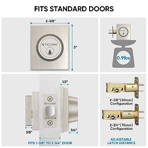 Image of TICONN Front Door Handle Set, Heavy Duty Square Door Lever & Single Cylinder Deadbolt Combo Reversible for Entrance Exterior Doors (Deadbolt Only)