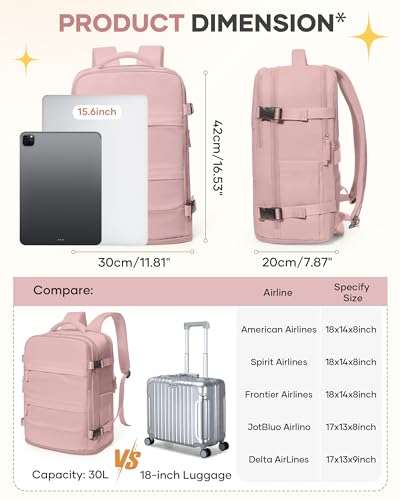 Image of coofay Personal Item Travel Backpack for Women Airline Approved Carry on Backpack Flight Approved Waterproof Sports Luggage Backpack Casual Daypack Small Hiking Backpack Pink Backpack