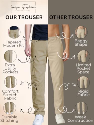 Image of Leriya Fashion Men's Cargo Pants | Multi Pocket Cotton Cargo Joggers for Men | Loose Fit Stylish Pant with Pockets | Casual Baggy Trousers & Streetwear Lower