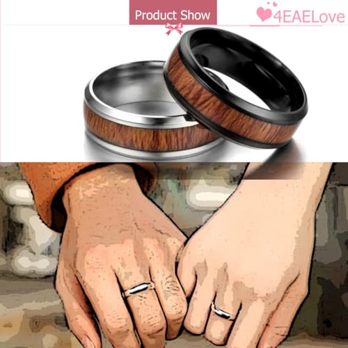 Customize Wood Leaf Pattern Couples Rings Promise Ring Inside Can Engraved Band Rings Wedding Bands Stainless Steel 8mm 6-13#2