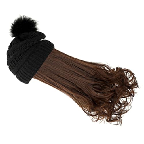 Bonnet tricoté chaud femme avec postiche amovible longue pour cosplay et hiver