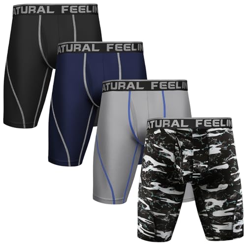 Natural Feelings 9in Pack de 4 Boxer Hombre Largos Calzoncillos Deportivos Hombre Elástico Ropa Interior Hombre Boxers para Hombres Absorción De Humedad XL