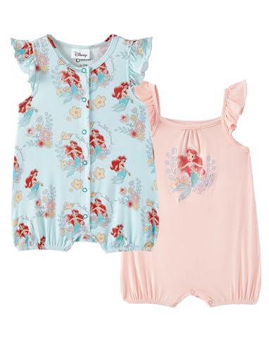 Image of Disney Baby Girls Viscose Made from Bamboo 2 Packs Breathable Bodysuit with Ruffle Sleeves Romper Newborn to Infant