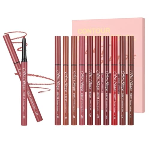 LOPHE Matte Lipliner Set, 12 Stück Lip Liner Lippenkonturenstift Wasserfest und Langanhaltender, Lipliner Pencil Smudge-Proof für Konturieren Sie die Lippen