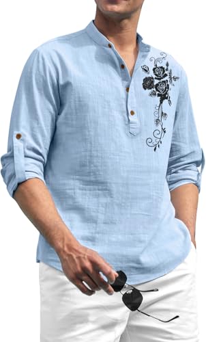 Image of Zombom Men's Cotton Polyester Blend Mandarin Collar Self One Design Printed Full Sleeve Casual Short Kurta Shirt