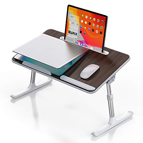 Laptop Desk for Bed, Sopownic Laptop Bed Tray Table Adjustable Height Foldable Legs, Portable Stand Bed Desk for Notebook Ipad, Wooden Tablet Table for Couch/Sofa, Ideal for Breakfast/Working/Picnic