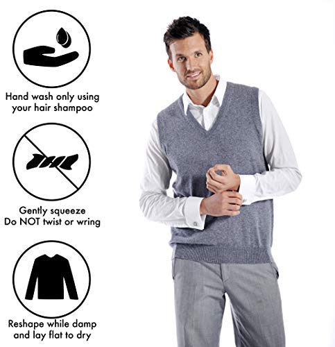 Cashmere Boutique: Men's 100% Pure Cashmere Button Less V Neck Vest Sweater/Jumper (Color: Black, Size: Medium) #TOP6