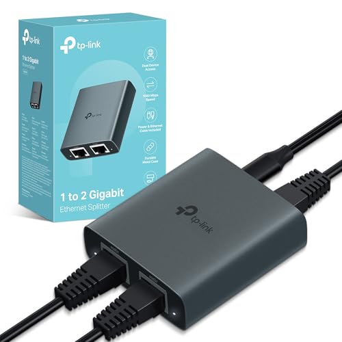 TP-Link EH210 Ethernet Splitter,1 to 2 Gigabit Network Switch,1000Mbps High-Speed Ethernet Switch,Plug and Play,LAN RJ45 Internet Splitter with Ethernet/USB Cable for Router,Laptop/PC,TV,Xbox
