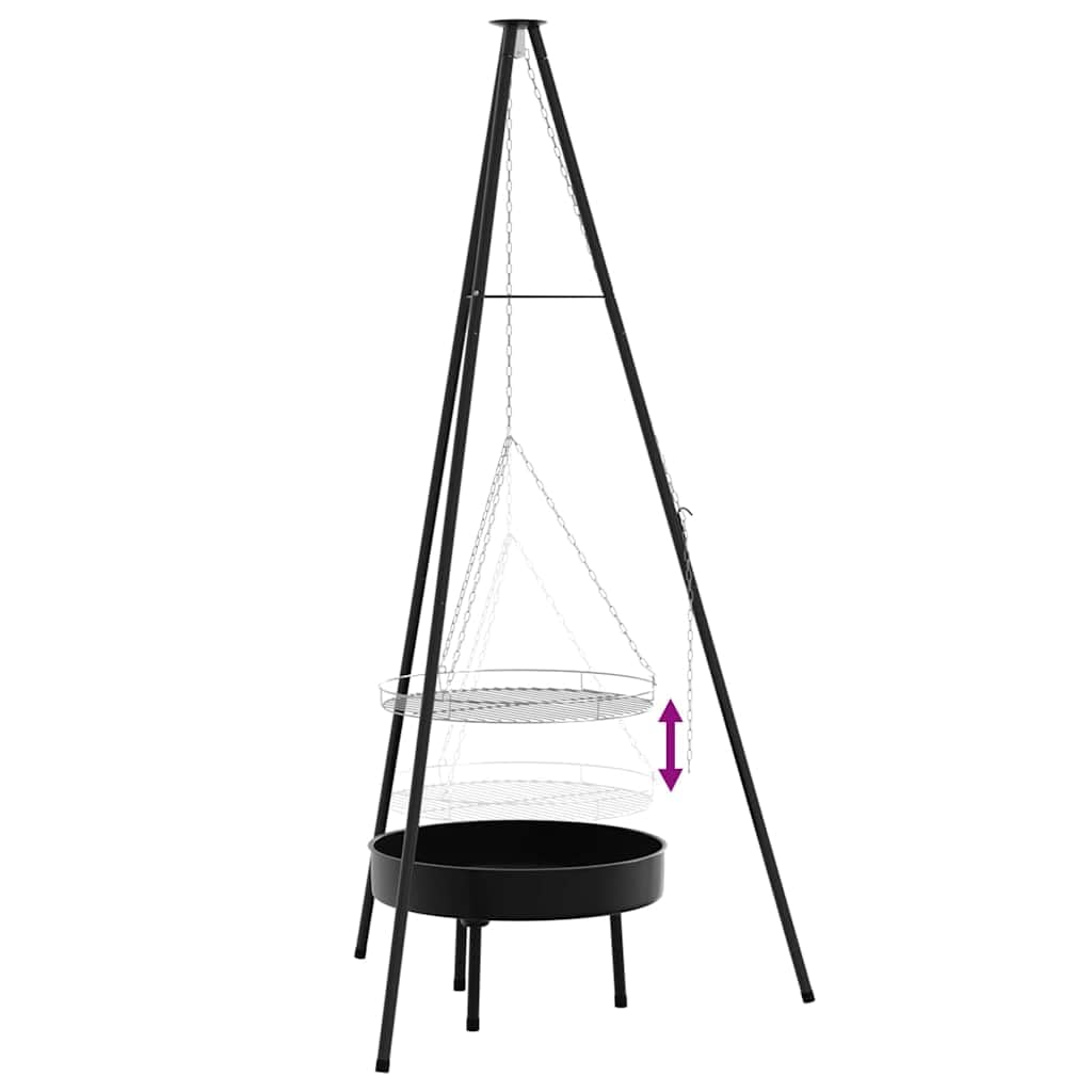 Lagerfeuer Stativ 3 pcs Schwarz Stahl, tragbares Outdoor Kochgerät, 92x92x171,5 cm, robustes Haushaltsgerät für Camping und Garten, vielseitiges Küchenzubehör für Kochen und Backen