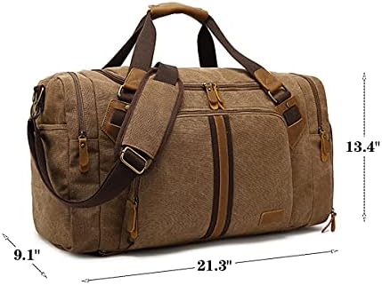 Travel Duffel Bag,Waterproof Canvas Genuine Leather Weekend bag,Carry on Weekender Overnight Bag with Shoes Compartment for Men Women Water-proof & Tear Resistant Travel Bag Sports Gym Bag (Khaki) 7 Travel Duffel Bag,Waterproof Canvas Genuine Leather Weekend bag,Carry on Weekender Overnight Bag with Shoes Compartment for Men Women Water-proof & Tear Resistant Travel Bag Sports Gym Bag (Khaki)