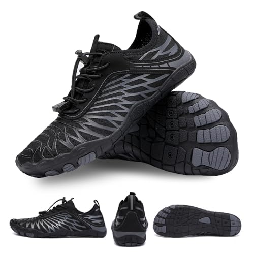 Hike Barefoot Shoes for Women Men, Pro Barefoot Shoe with Wide Toe Box for Hiking, Walking, Healthy & Non-Slip Lightweight Breathable Water Shoes Unisex Black 40