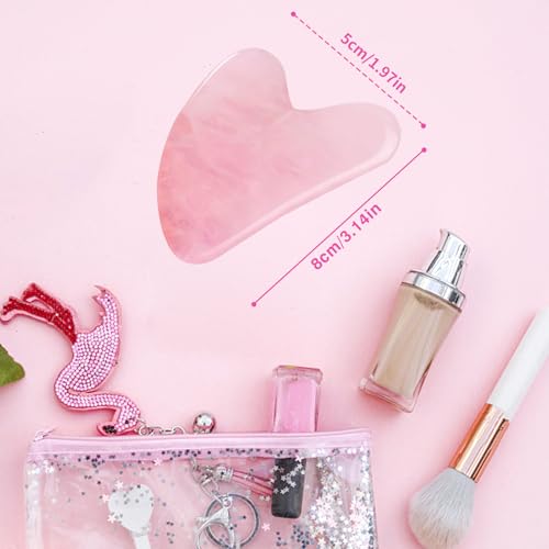 Gua Sha steine gesichts Jade Stein Herzform Guasha Board Kratz-Massage Tool für Gesicht, Augen, Hals zur Hautpflege (Rosa) – Ansicht 4
