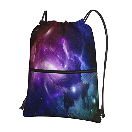 Sac à dos avec cordon de serrage Motif galaxie Violet ciel étoilé Espace Paysage Sport Gym Yoga Sac à dos Sac de yoga Sac à dos pour randonnée, voyage, camping, entraînement, Noir , taille unique Cover