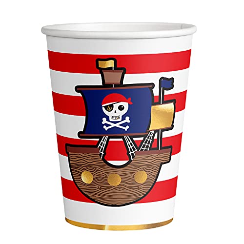 amscan 9909913 - Lot de 8 gobelets de fête pirate - Capacité max. 250 ml - Vaisselle jetable pour anniversaire d'enfant - Décoration de table - Cadeau de fête à thème