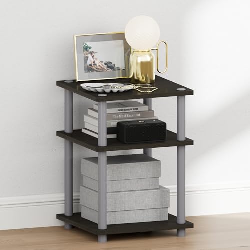 Image of Furinno Turn-N-Tube Toolless 3-Tier Night Stand, Nightstand, Espresso | Open Shelf, Soft-Corner, Bedside Table, End Table, Side Table, for Bedroom, Closet, Dorm