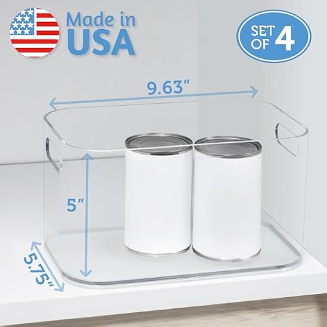 STORi Bliss 10 x 6 Open Clear Pantry Organizer Bin, Set of 4, Plastic Containers with Handle for Kitchen, Fridge, Cabinet, Closet, Bathroom, Undersink Storage Made in USA