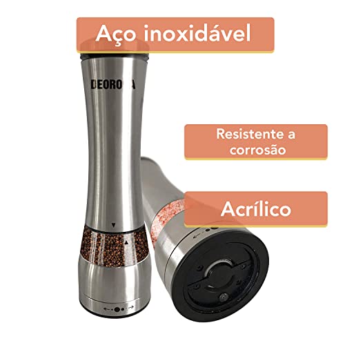 Kit com 2 Moedores Manuais, para Sal e Pimenta, Aço Inoxidável e Visor de Acrílico, Núcleo de Cerâmi