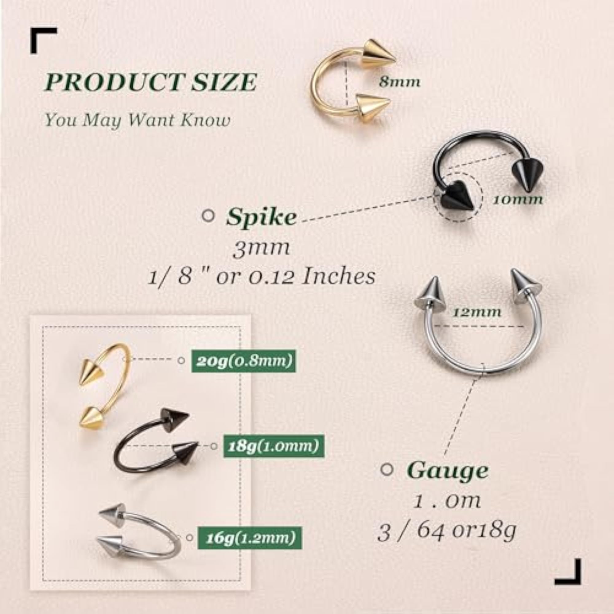 3pcs G23 Titanium Horseshoe Septum Rings Set
