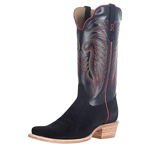 R Mens Black Rough Out 13In Black Cowhide Top Cutter Toe Boot Black