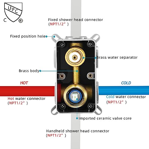 Image of Brushed Gold Shower System YCAIKOI Wall Mount Shower Faucet Set for Bathroom 10 Inch High Pressure Luxury Shower Head with Handheld, Rough-in Valve Body and Trim Included