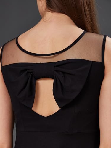 Image of Miss Chase Women's Round Neck Sleeveless Back Cut Out Bow Mini Skater Dress