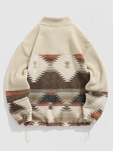 ZAFUL Men's Ethnic Aztec Printed Sweatshirt Quarter Zip Corduroy Kangaroo Pocket Solid Stand Collar Pullover (5-Light Coffee, M)2