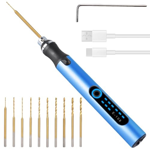 Mini taladro eléctrico de 3 velocidades, inalámbrico, USB, recargable, kit de herramientas de grabado, taladro manual eléctrico con 10 brocas pequeñas, lápiz de grabado portátil para joyas, madera