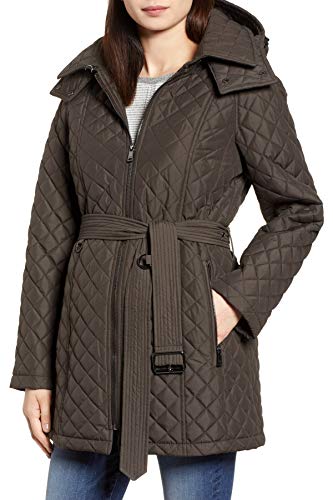 LONDON FOG Women's Diamond Quilted Hooded Jacket (Army, X-Large)