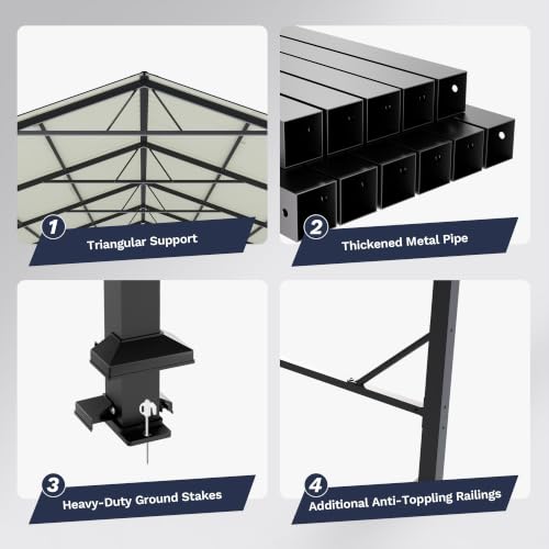Image of Greesum 12x20FT Heavy Duty Metal Carport with Side Support Rods, Gray