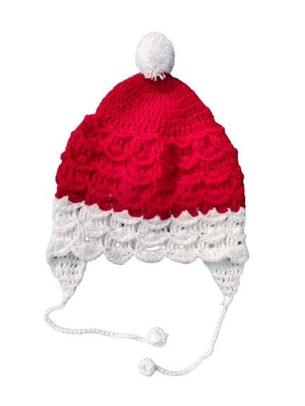 NILU CRAFT Baby (Boy and Girl) Winter one Cap, one Pair Mittens and one Pair Socks Hand Knitted by Wool (0 to 6 Months, Red and White) - Image 2 thumbnail