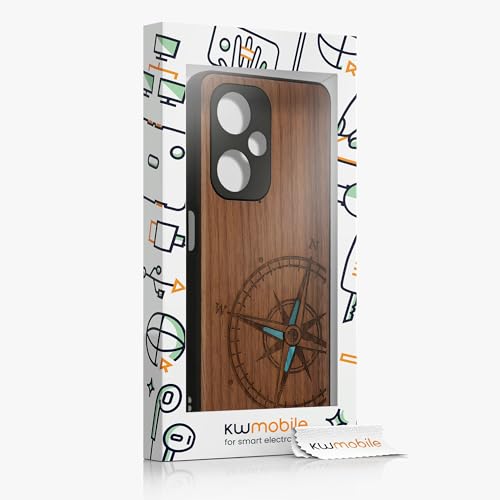 kwmobile Wood Case Compatible with OnePlus Nord CE 3 Lite 5G / Nord N30 5G Case - Cover - Navigational Compass Mother of Pearl Dark Brown by kwmobile - Image 7
