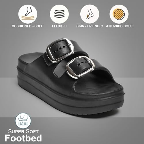 Image of Women Summer Flip Flop Slippers Casual Pillow EVA Anti-Slip Sole Slide Slipper Double Strap Sandals for Women's & Girls Rubber Flats