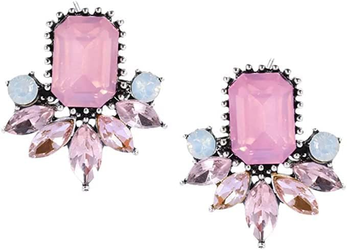 Art Deco Antique Retro Vintage Style Pink Opal Rhinestone Bridal Bridesmaid Wedding Prom Cluster Earrings
