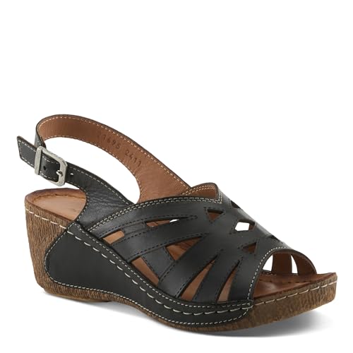Spring Step Women's CATHY Buckle Wedges - Premium Leather, Laser-Cut Design, Adjustable Slingback2